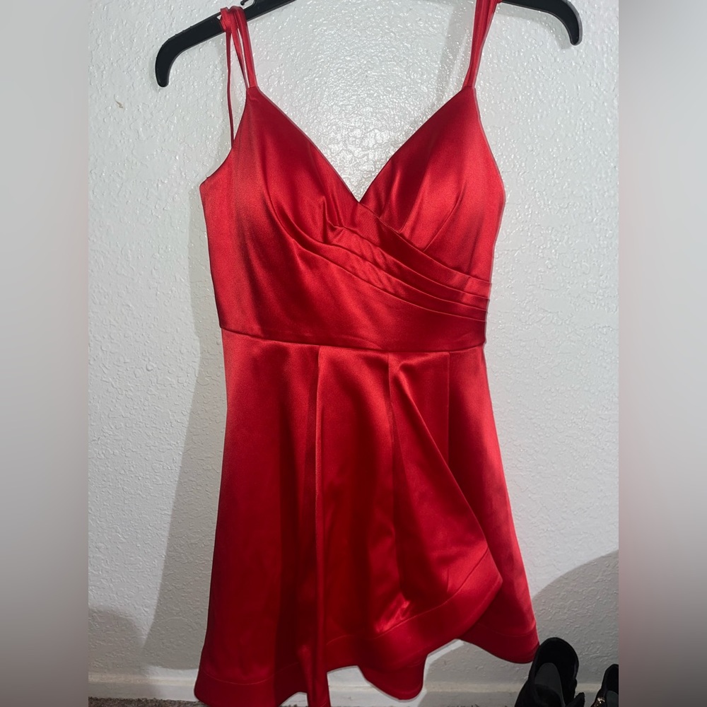 Red Satin A line Dress